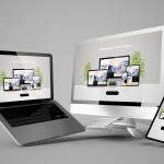 floating devices mockup with responsive website design 3d rendering min