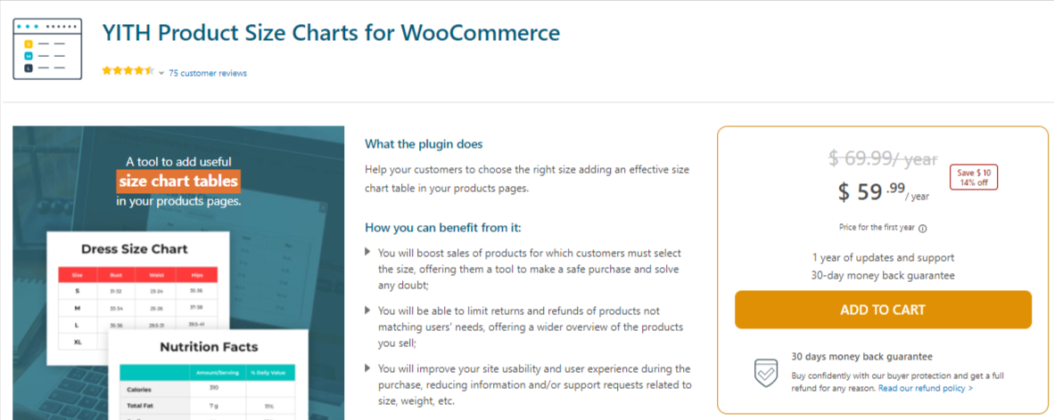 YITH Product Size Charts for WooCommerce