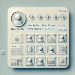 DALL·E 2024 07 17 18.39.30 A clean and simple image of a photo gallery interface. The image should show user profiles photo albums and a few photos in a grid layout. The desig