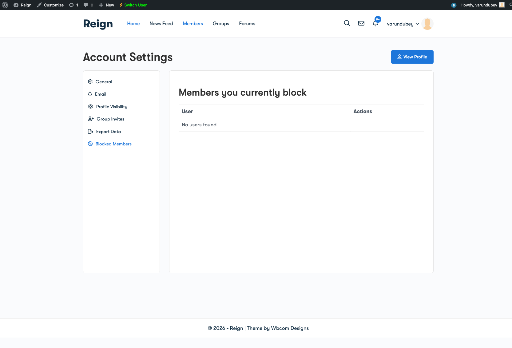 Blocked members management interface showing block and unblock options