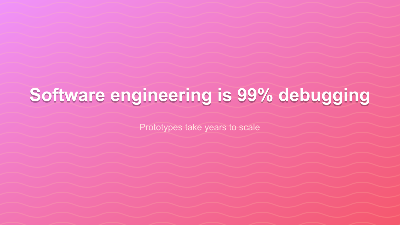 Software engineering is 99% debugging - Prototypes take years to scale