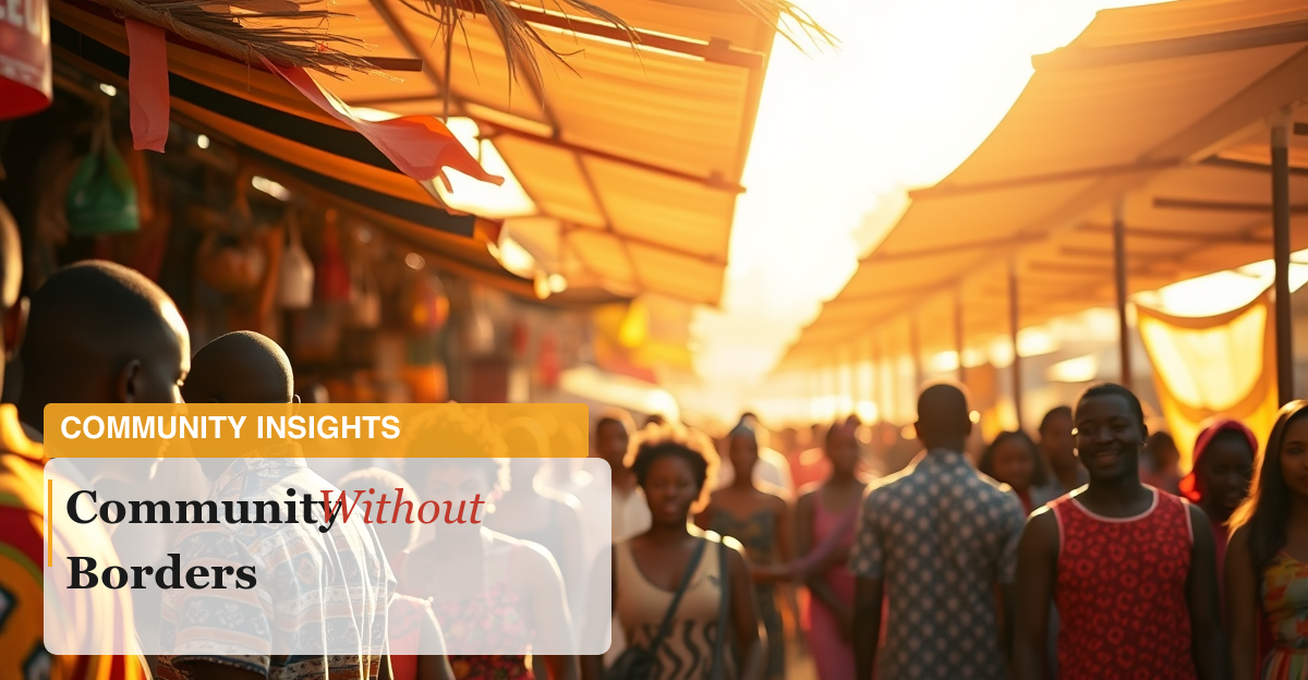 Vibrant African marketplace community gathering in warm sunlight - Community Without Borders