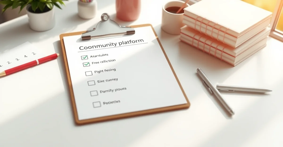 Entrepreneur planning a community platform strategy with notes and checklist on a desk