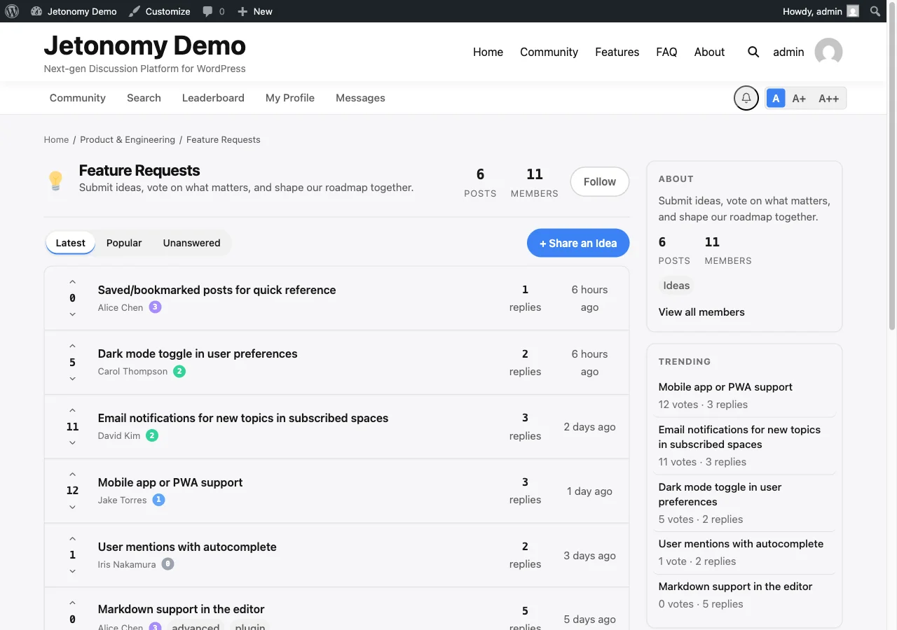 Ideas space with voting