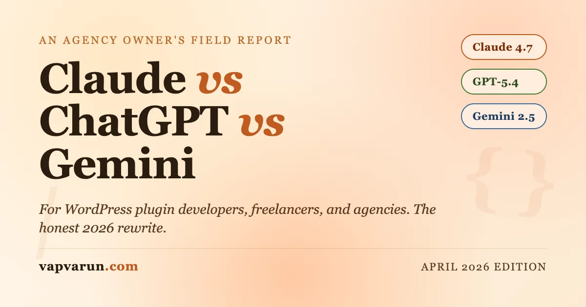 Claude vs ChatGPT vs Gemini for WordPress Development 2026 Edition featured image