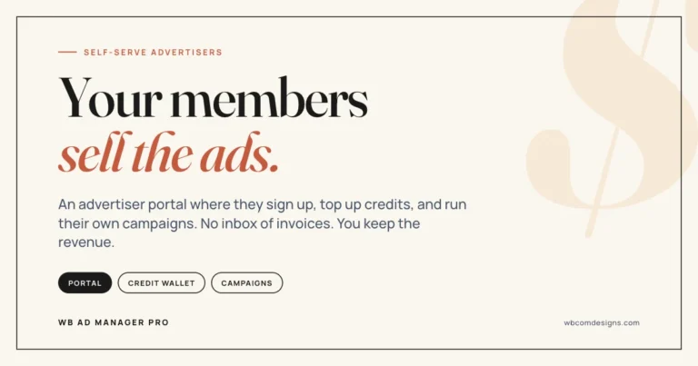 WB Ad Manager Pro 1.5.0 self-serve advertiser portal where members top up credits and run their own campaigns