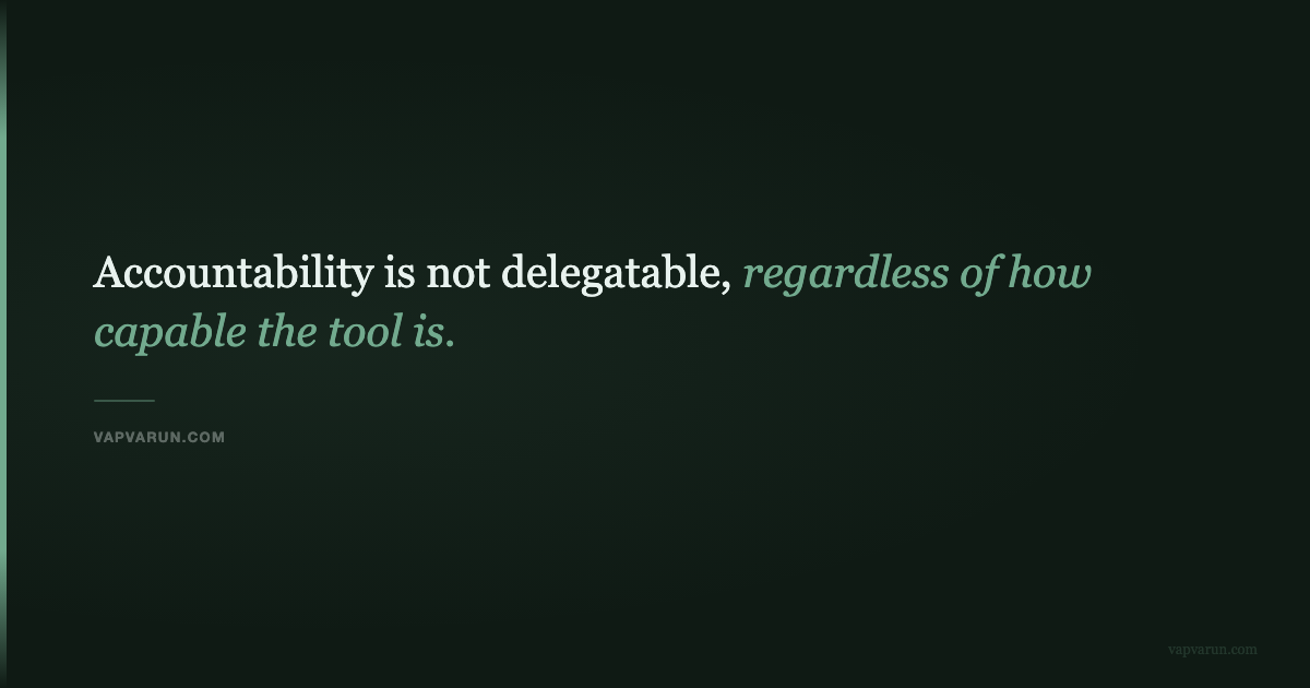 Accountability is not delegatable, regardless of how capable the tool is
