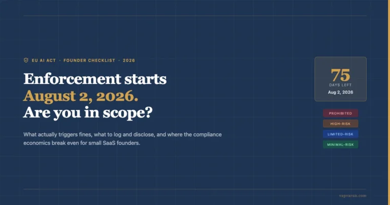 EU AI Act enforcement starts August 2026 - compliance checklist for founders shipping AI to European clients, showing 75-day countdown and four risk tiers
