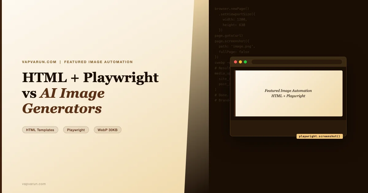 HTML and Playwright workflow for featured image automation replacing DALL-E AI image generation