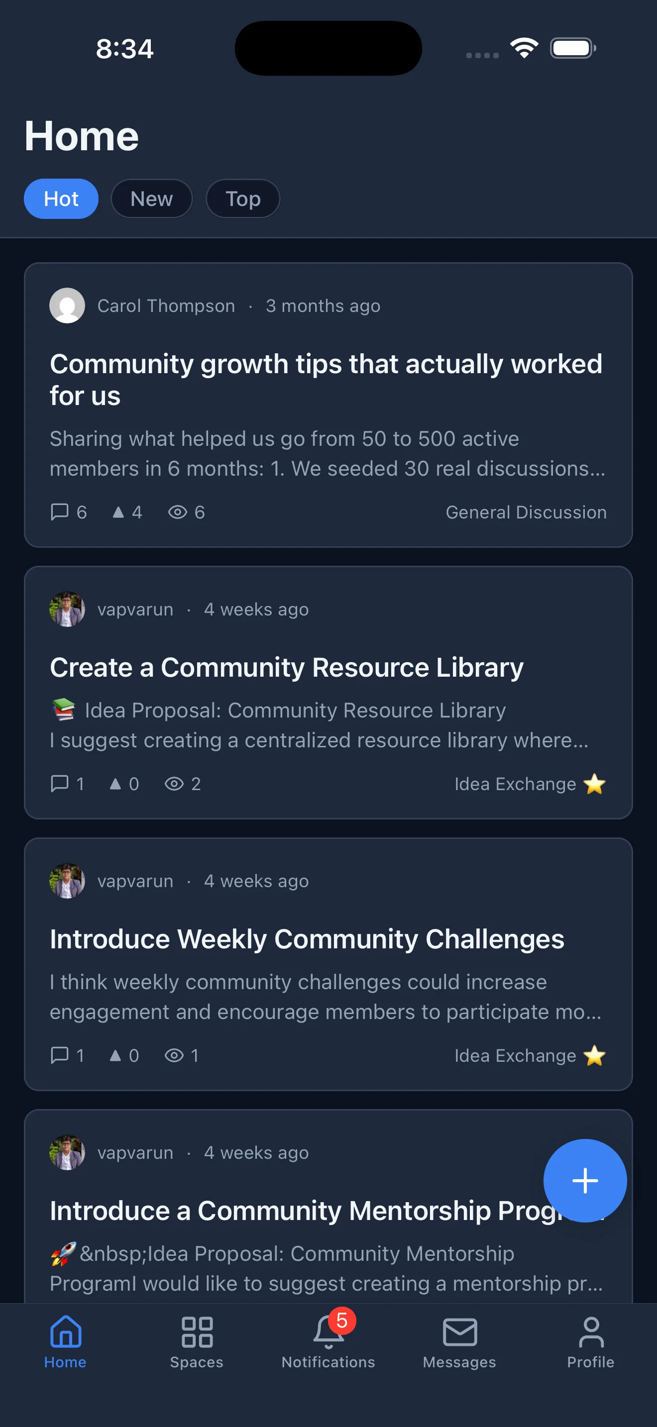 Jetonomy iOS app community feed with Hot, New, Top sorting